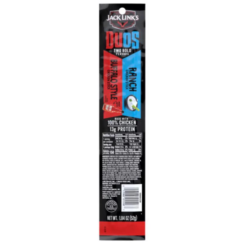 Jack Link's Duo's Buffalo Style and Rancho Chicken Sticks 1.84 oz Pouch, Pack of 10