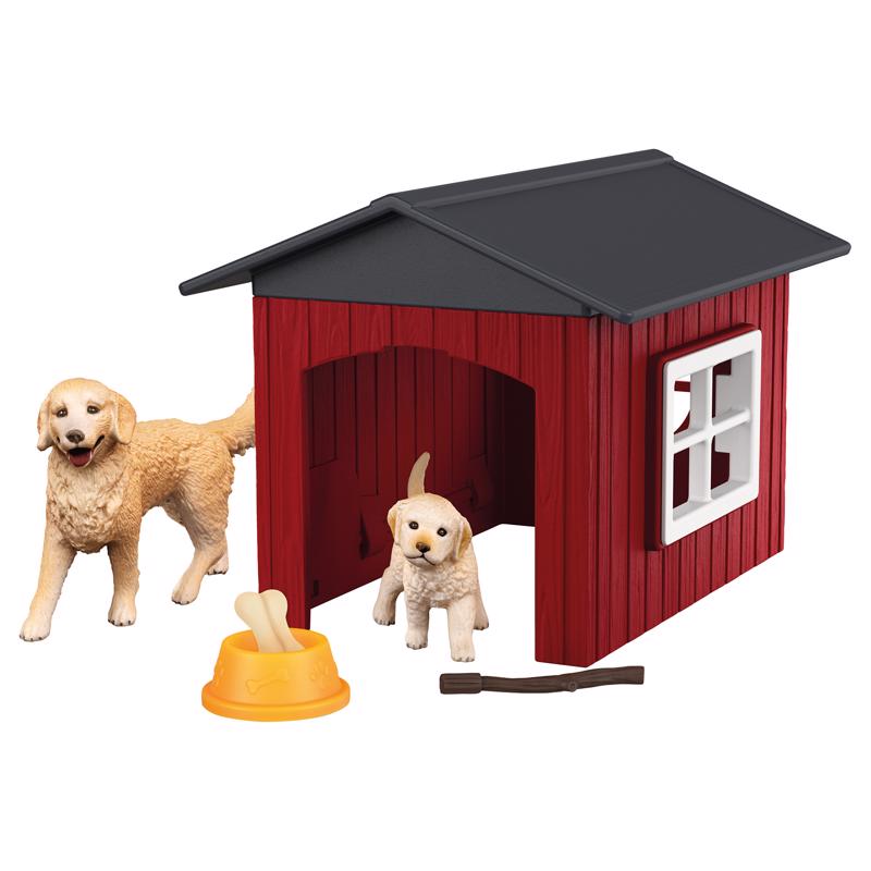 Schleich Dog Kennel with Golden Retrievers Figurine Multicolored 9 pc, Pack of 3