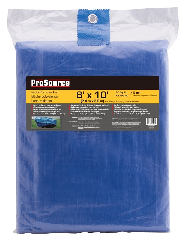 ProSource T0810BB90-BLU Tarpaulin, 10 L, 8 W, 5 mil Thick, Polyethylene, Blue