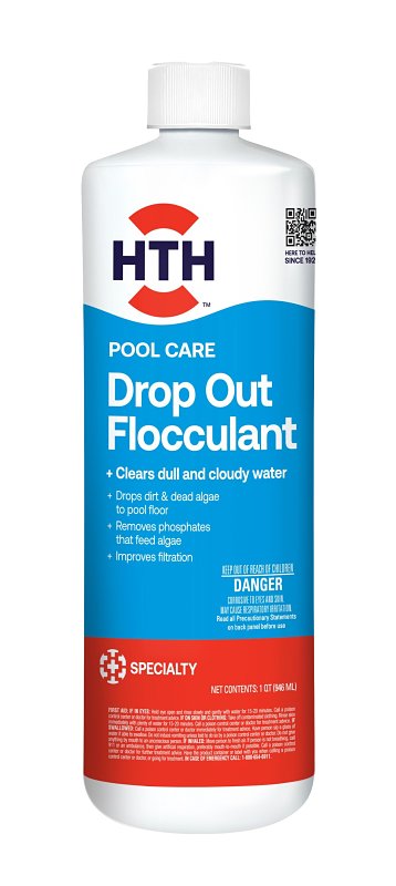 HTH Drop Out 67080 Flocculant, 1 qt Bottle, Liquid, Clear