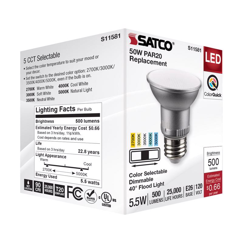 Satco PAR20 E26 (Medium) LED Bulb Tunable White/Color Changing 50 Watt Equivalence 1 pk