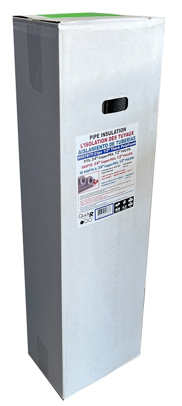 Quick R 50787T Pipe Insulation, 7/8 in ID x 1-7/8 in OD Dia, 46 in L, Poly Foam w/2 glue strips, Charcoal, Pack of 31