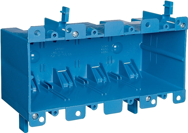 Carlon B468R Outlet Box, 4-Gang, PVC, Blue, Clamp