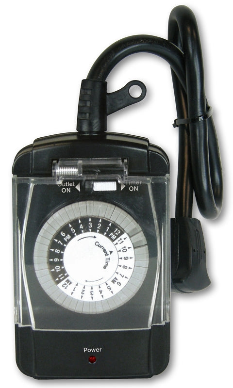 PowerZone TNO24111 Electromechanical Timer, 15 A, 125 V, 1875 W, 2-Outlet, 24 hr Time Setting, Black