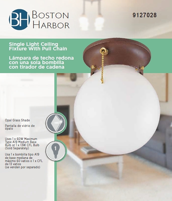Boston Harbor F30153375 Ceiling Light Fixture, 0.5 A, 120 V, 60 W, 1-Lamp, CFL Lamp, Metal Fixture, Sienna Fixture