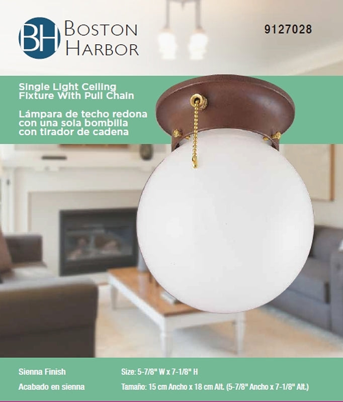 Boston Harbor F30153375 Ceiling Light Fixture, 0.5 A, 120 V, 60 W, 1-Lamp, CFL Lamp, Metal Fixture, Sienna Fixture