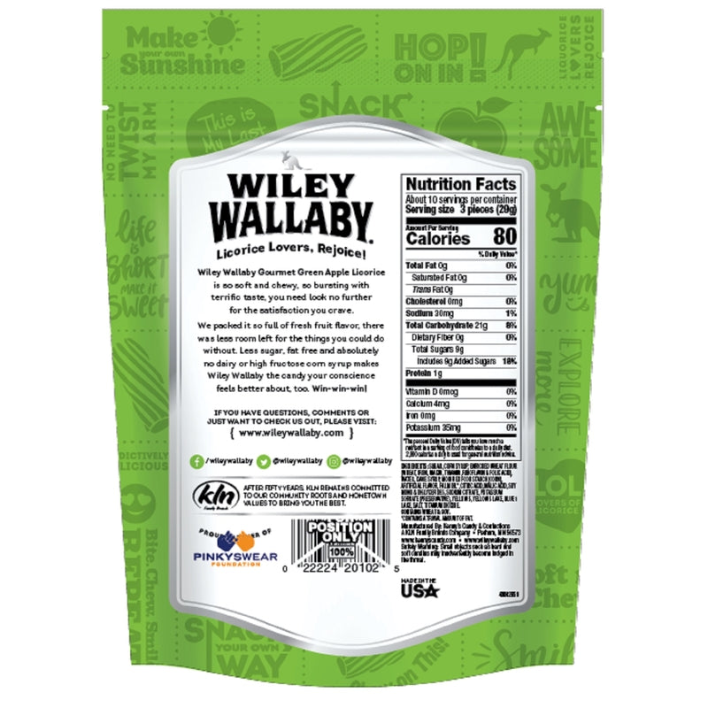 Wiley Wallaby Australian Style Gourmet Green Apple Licorice 10 oz, Pack of 10
