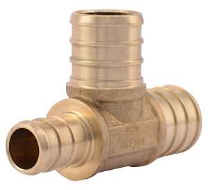 SharkBite UC444LFA Reducing Pipe Tee, 3/4 x 1/2 x 3/4 in, Barb, PEX-B, Brass, 160 psi Pressure