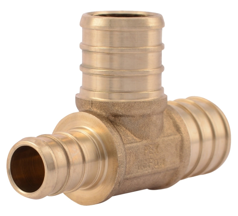 SharkBite UC444LFA Reducing Pipe Tee, 3/4 x 1/2 x 3/4 in, Barb, PEX-B, Brass, 160 psi Pressure
