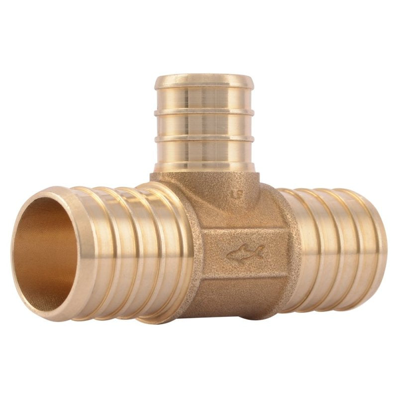 SharkBite UC416LFA Crimp Reducing Tee, 1 x 1 x 3/4 in, Barb, PEX-A, PEX-B, Brass, Copper, 200 psi Pressure