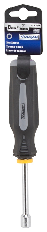 Vulcan MC-SD40 Nut Driver, 8 mm Drive, 7 in OAL, Cushion Grip Handle, Gray/Black Handle, 3 in L Shank
