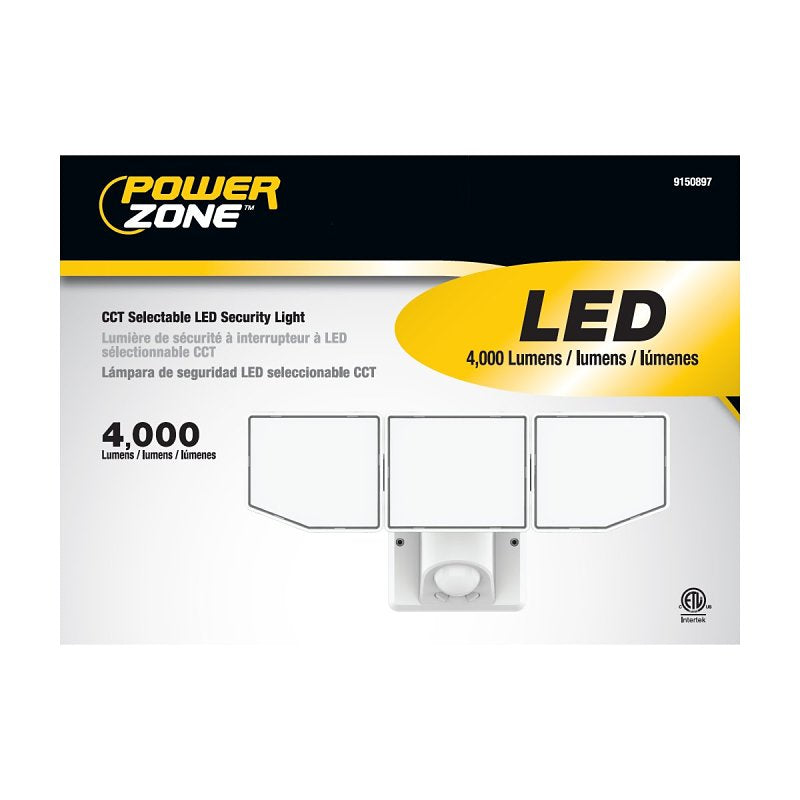 BELL LINK CL-SLM4KACW-3H 3-Head Security Light, 120 V, 35 W, LED Lamp, Daylight/Warm White, 4000 Lumens, White Fixture