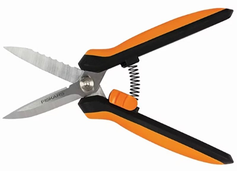 Fiskars 399220-1001 Multi-Purpose Garden Snip, 8 in OAL, Stainless Steel Blade, Soft Grip Handle, Black/Orange Handle