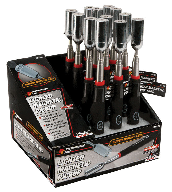 Performance Tool Lighted Magnetic Pick-up Tool Metal 12 pk, Pack of 12