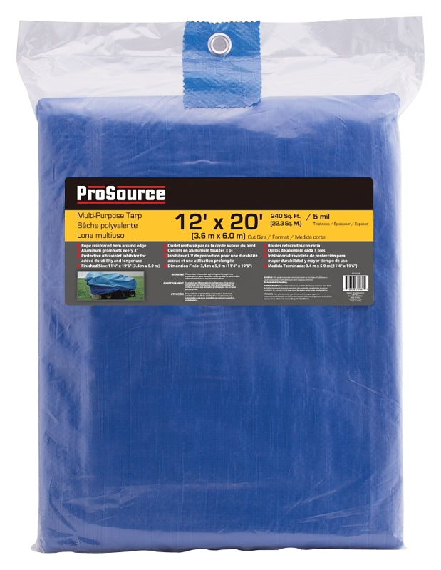 ProSource T1220BB90 Tarpaulin, 20 ft L, 12 ft W, 5 mil Thick, Polyethylene, Blue