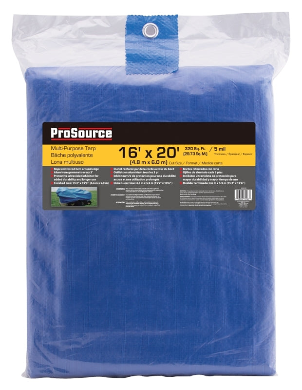ProSource T1620BB90-BLU Tarpaulin, 20 ft L, 16 ft W, 5 mil Thick, Polyethylene, Blue