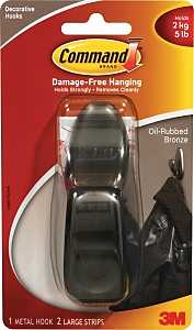 Command Forever Classic Series FC13-ORB Decorative Hook, 7/8 in Opening, 5 lb, 1 -Hook, Metal, Oil-Rubbed Bronze, Pack of 4