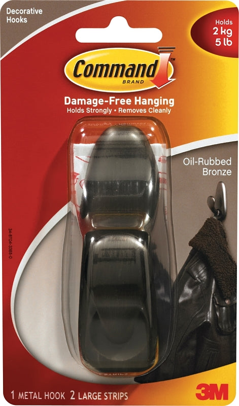 Command Forever Classic Series FC13-ORB Decorative Hook, 7/8 in Opening, 5 lb, 1 -Hook, Metal, Oil-Rubbed Bronze, Pack of 4