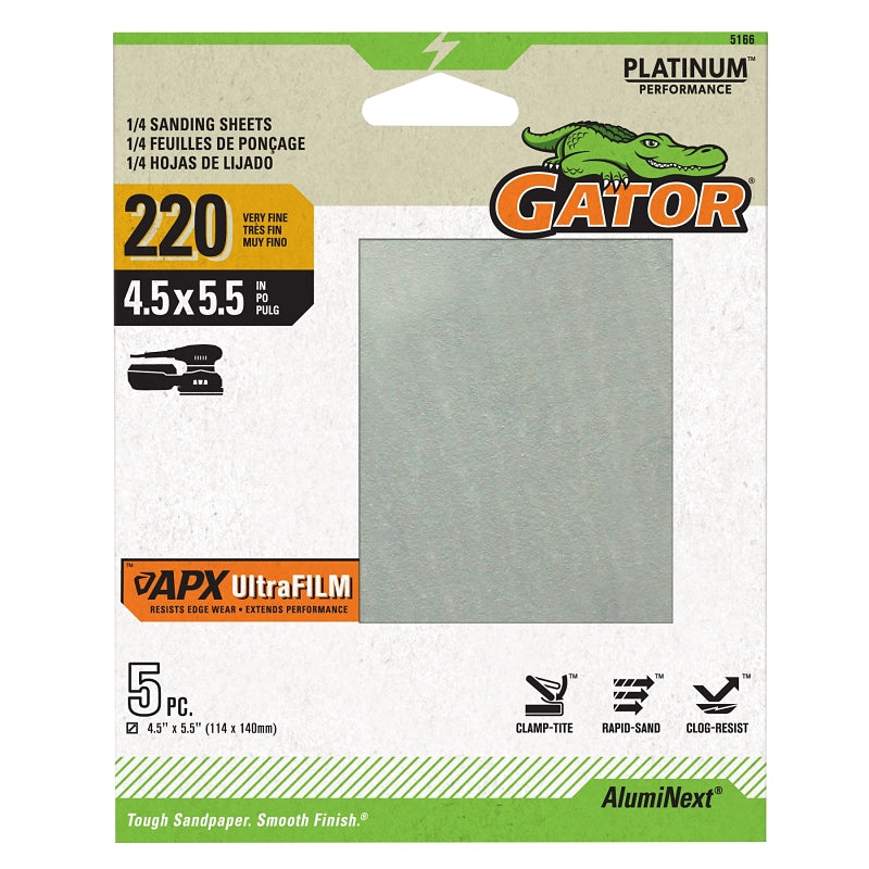 Gator 5166 Sanding Sheet, 4-1/2 in W, 5-1/2 in L, 220 Grit