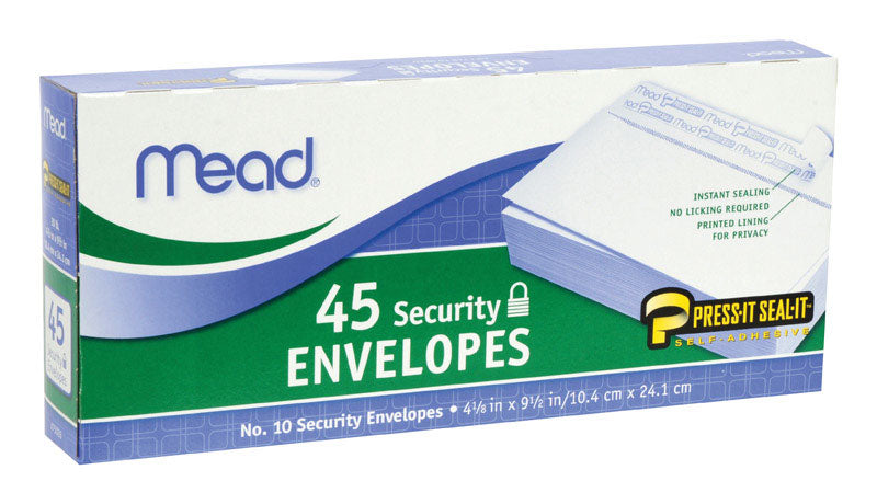 Mead 9.5 in. W X 4.12 in. L No. 10 White Envelopes 45 pk, Pack of 24