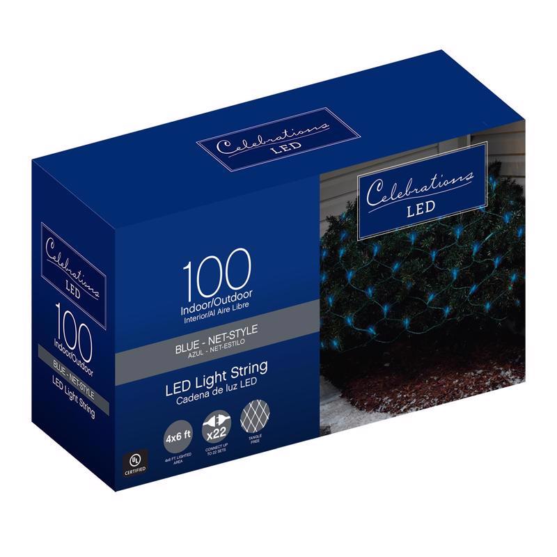 Celebrations Blue LED Mini Blue 100 ct Net Christmas Lights 24 ft.