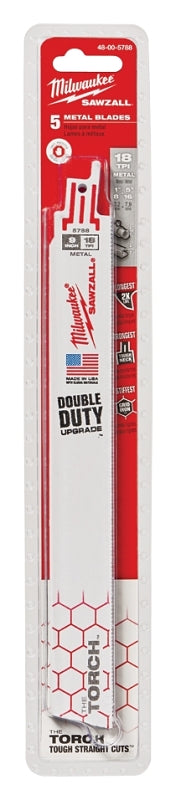 Milwaukee The Torch 48-00-5788 Reciprocating Saw Blade, 1 in W, 9 in L, 18 TPI, Bi-Metal Cutting Edge