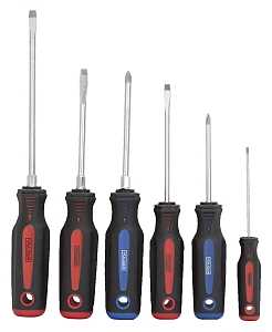 Vulcan SD-SET-6 Screwdriver Set, 6-Piece, Chrome Vanadium Steel, Chrome, Black/Blue/Red