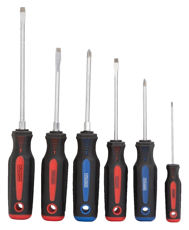 Vulcan SD-SET-6 Screwdriver Set, 6-Piece, Chrome Vanadium Steel, Chrome, Black/Blue/Red