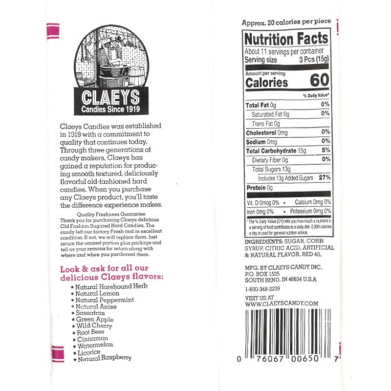 Claeys Old Fashioned Wild Cherry Hard Candy 6 oz