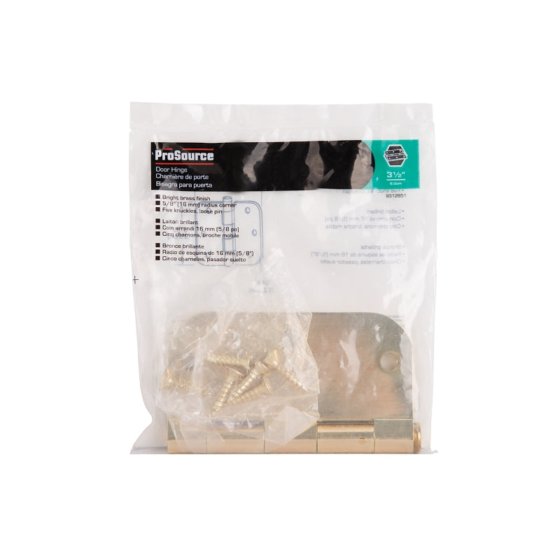 ProSource 20347BBX Door Hinge, 3-1/2 in H Door Leaf, 3-1/2 in W Door Leaf, 2.2 mm Thick Door Leaf, 3-1/2 x 3-1/2 in
