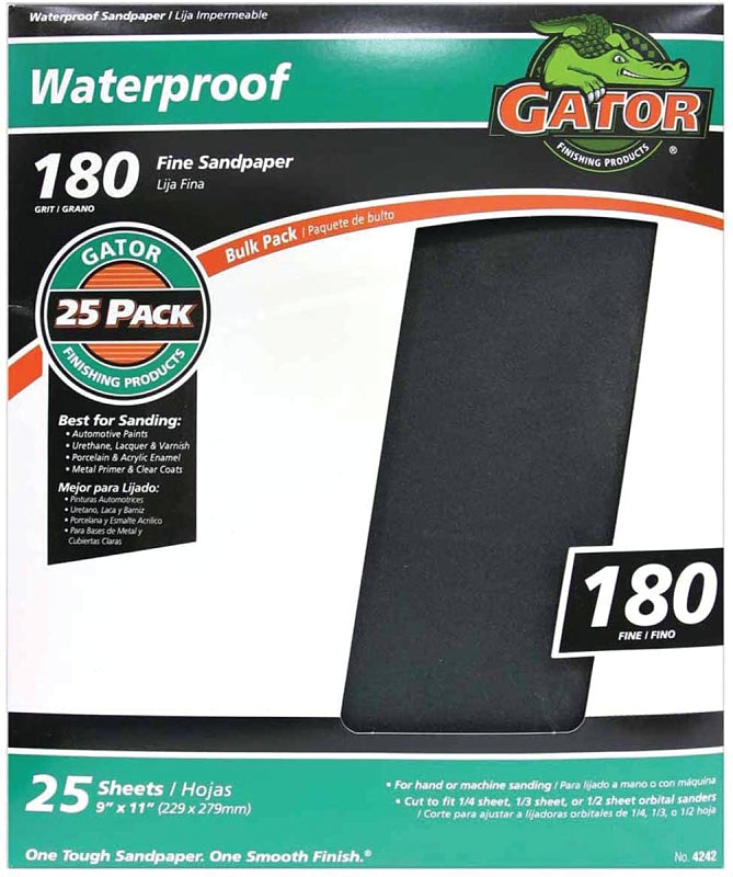 Gator 3284 Sanding Sheet, 11 in L, 9 in W, 180 Grit, Fine, Silicon Carbide Abrasive