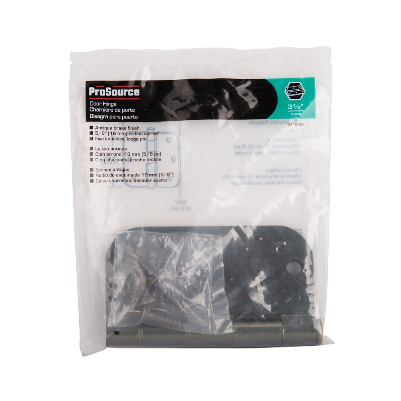 ProSource 20347ABX Door Hinge, 3-1/2 in H Door Leaf, 3-1/2 in W Door Leaf, 2.2 mm Thick Door Leaf, 3-1/2 x 3-1/2 in