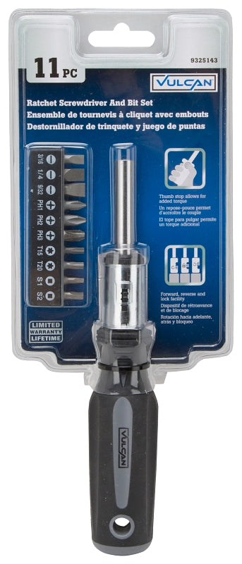 Vulcan SDZ-0320 Ratchet Screwdriver, 7-7/8 in OAL, Polypropylene/Thermoplastic Rubber Handle, Magnetic
