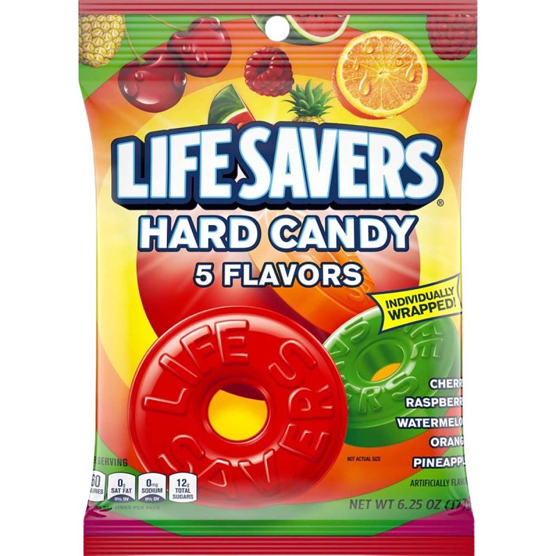 Lifesavers 407120 Hard Candy, Cherry, Orange, Pineapple, Raspberry, Watermelon, 6.25 oz Bag, Pack of 12
