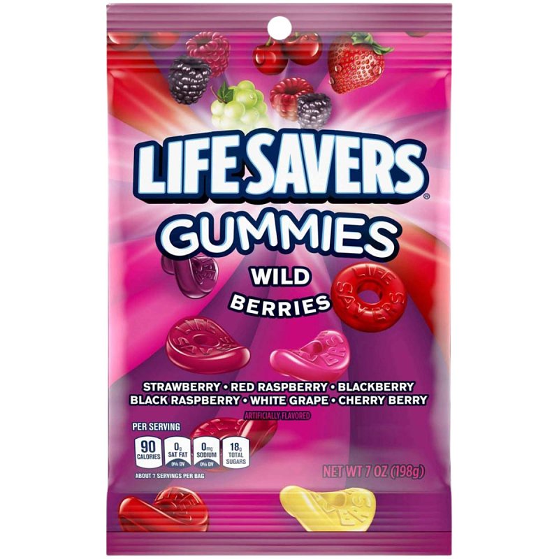 Lifesavers 421885 Wild Berries Gummies, Gummy, Berry, 7 oz Bag, Pack of 12