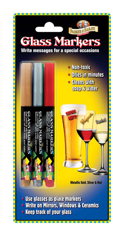 Parker & Bailey Assorted Felt Tip Glass Marker 3 pk, Pack of 12