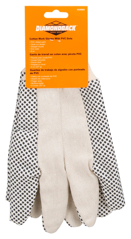 Diamondback GV-522PVD-3L Work Gloves with PVC Dots, Unisex, One-Size, 10-1/4 in L, Straight Thumb, Knit Wrist Cuff, Pack of 12