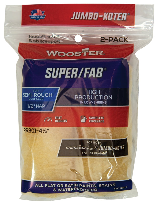 Wooster Super/Fab RR301-4 1/2 Roller Cover, 1/2 in Thick Nap, 4-1/2 in L, Fabric Cover, Golden Yellow
