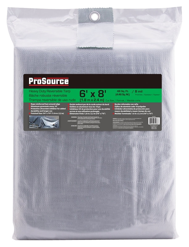 ProSource T0608GS140 Tarpaulin, 8 ft L, 6 ft W, 8 mil Thick, Polyethylene, Green/Silver