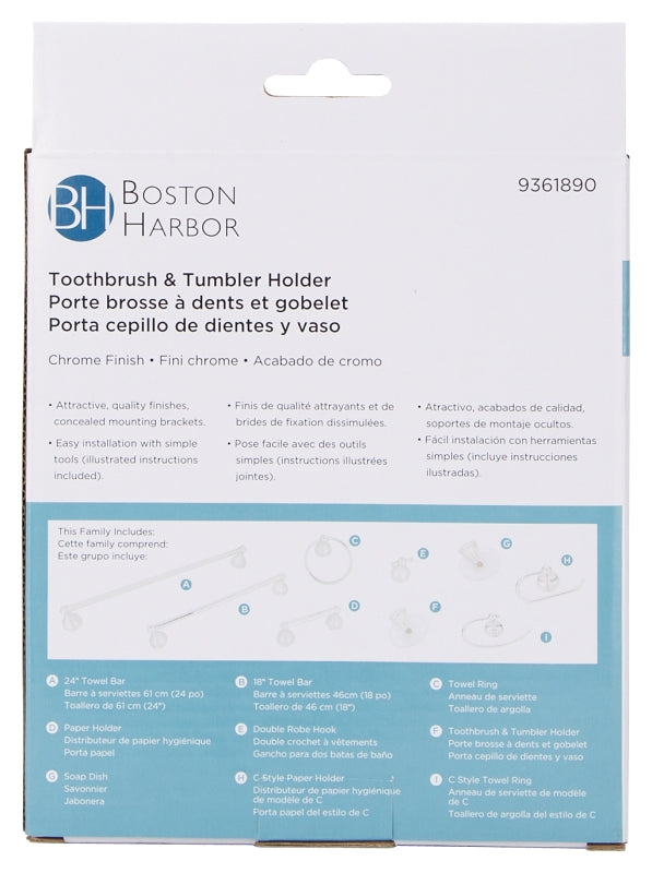 Boston Harbor L5057P-26-10-3L Toothbrush/Tumbler Holder, Acrylic/Zinc, Chrome, Wall