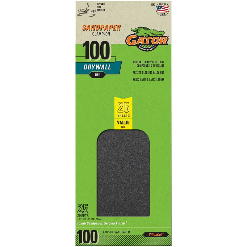 Gator SilicaCut 3311 Sanding Sheet, 11-1/4 in L, 4-1/4 in W, 100 Grit, Medium, Silicon Carbide Abrasive