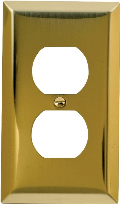Amerelle 163DBR Duplex Receptacle Wallplate, 4-5/16 in L, 2-7/8 in W, 1-Gang, Steel, Polished Brass