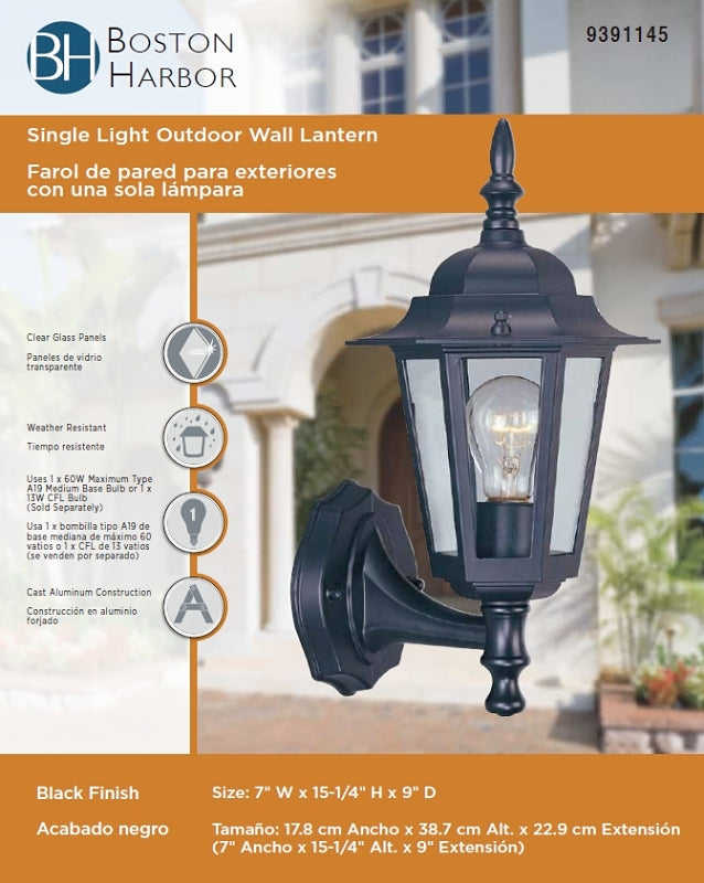 Boston Harbor AL8041-5 Outdoor Lantern, 120 V, 60 W, CFL Lamp, Aluminum Fixture, Black