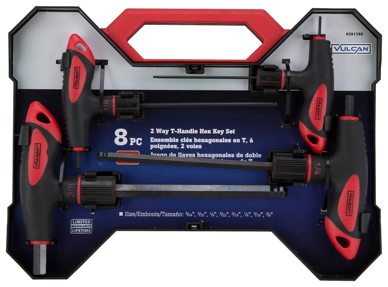 Vulcan JL-HKT-8S T-Handle Hex Key Set, 8-Piece, Chrome Vanadium Steel