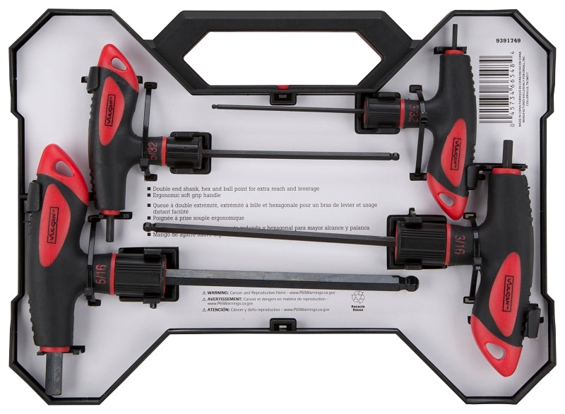 Vulcan JL-HKT-8S T-Handle Hex Key Set, 8-Piece, Chrome Vanadium Steel