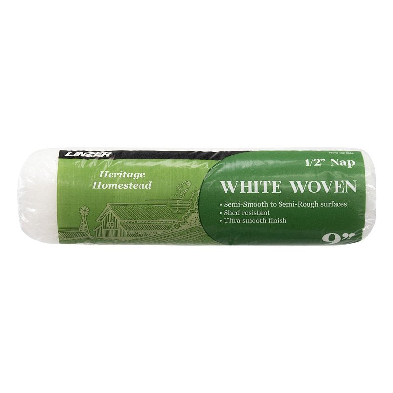 Linzer HH RC 102 0900 Roller Cover, 1/2 in Thick Nap, 9 in L, Fabric Cover, White