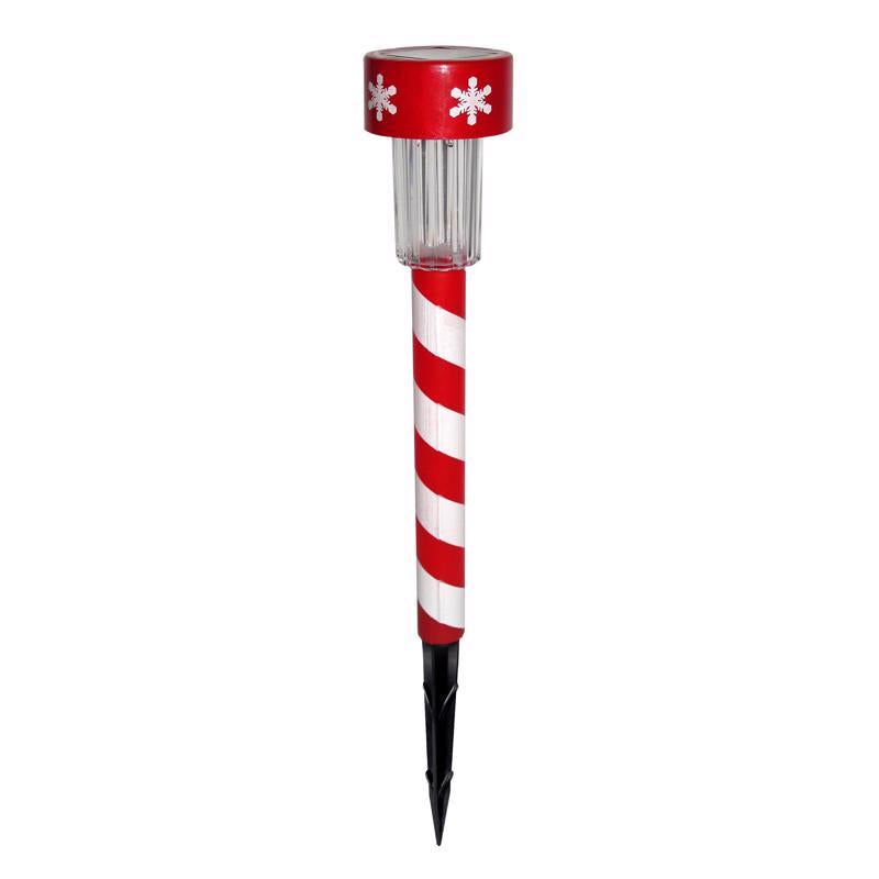 Alpine LED Cool White Solar Powered Lighted Candy Cane Stake 14 in. Pathway Decor, Pack of 48