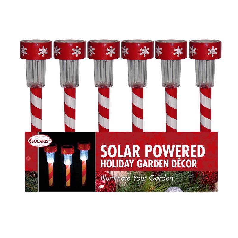 Alpine LED Cool White Solar Powered Lighted Candy Cane Stake 14 in. Pathway Decor, Pack of 48