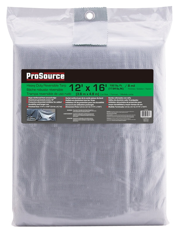 ProSource T1216GS140 Tarpaulin, 16 ft L, 12 ft W, 8 mil Thick, Polyethylene, Green/Silver