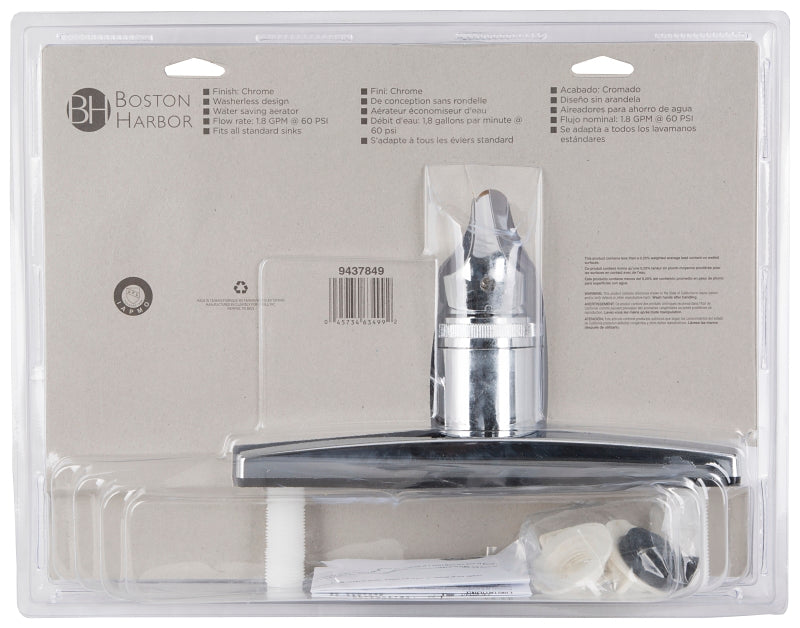 Boston Harbor PF8101A Kitchen Faucet, 1.8 gpm, 2-Faucet Hole, Plastic, Chrome Plated, Deck Mounting, Lever Handle